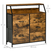 Industrial 5 Drawer Fabric Chest with Open Shelf for Bedroom or Living Room Storage Rustic Brown