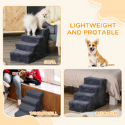 Dark Grey Four Step Dog Stairs With Washable Cover For Small Pets To Reach High Beds AOSOM