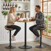 Adjustable Kitchen Bar Stools Set of 2 with Swivel and Easy Clean Seats Oak Black AOSOM