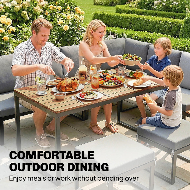 Outdoor Modular Sofa Dining Set for 8 with Cushions and Dining Table Grey and Wood Effect Outsunny