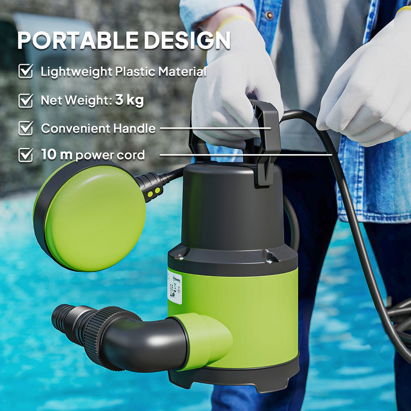 400W Electric Submersible Water Pump with Float Switch for Garden Ponds and Tubs Black AOSOM