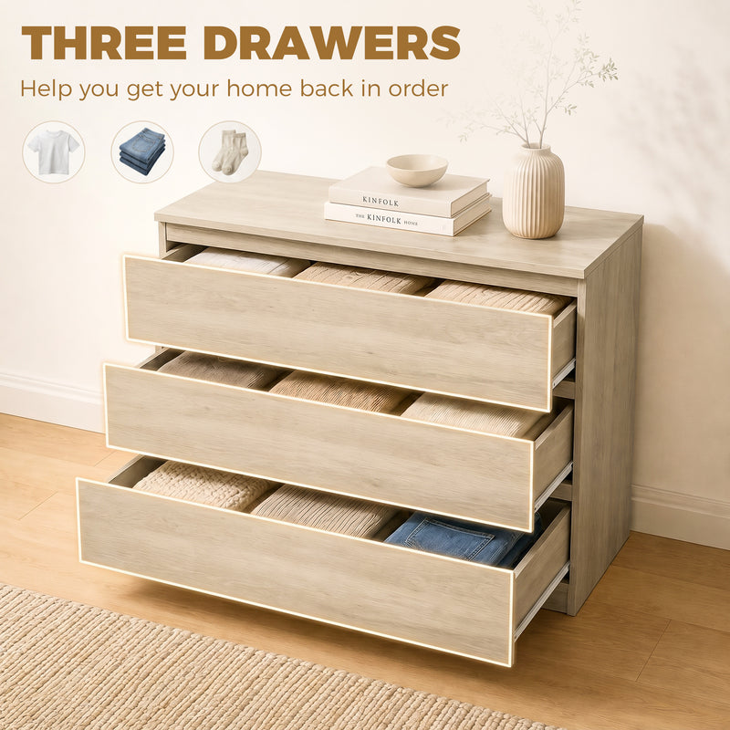 3 Drawer Chest for Organising Everyday Clothes with Handleless Design Oak