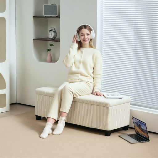 Beige Corduroy Storage Ottoman Bench with Removable Lid and Legs 112cm by HOMCOM