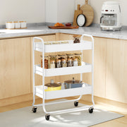 3 Tier Rolling Storage Trolley with Mesh Baskets Ideal for Kitchen or Bathroom White