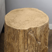 Side Table with Realistic Tree Stump Design for Indoor or Outdoor Use Natural AOSOM