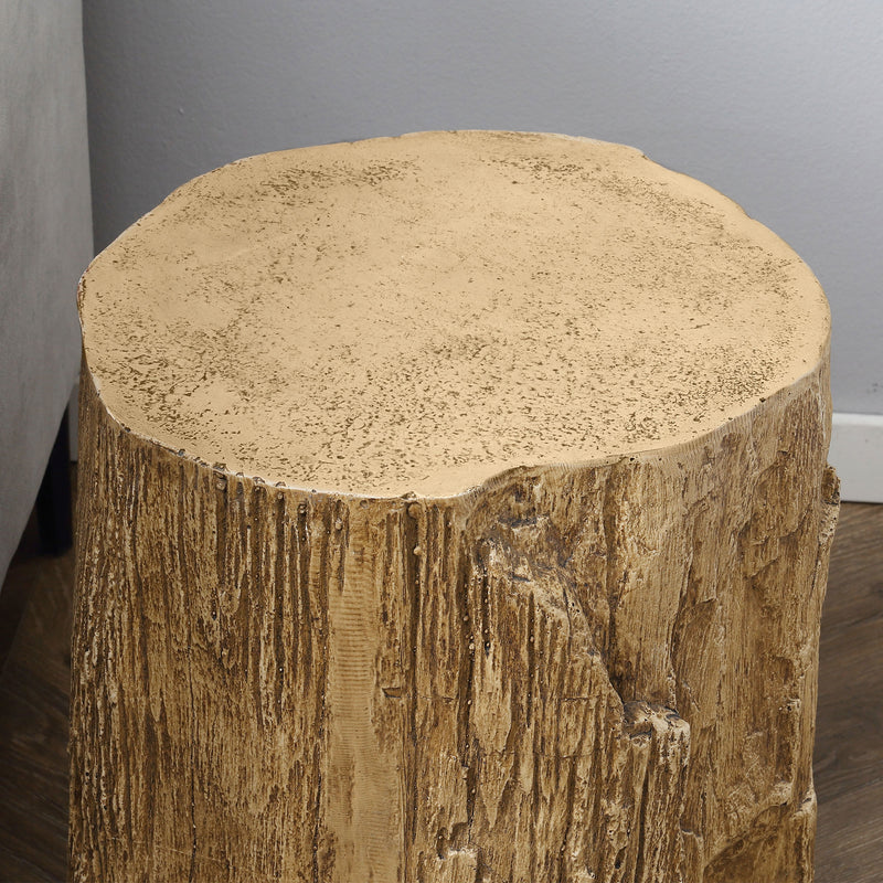 Side Table with Realistic Tree Stump Design for Indoor or Outdoor Use Natural AOSOM
