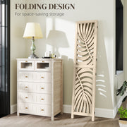 3 Panel Folding Room Divider with Palm Leaf Design for Home Office Privacy, Natural Wood AOSOM