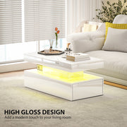 LED Coffee Table With Hidden Storage High Gloss Finish Ideal For Modern Living Rooms White