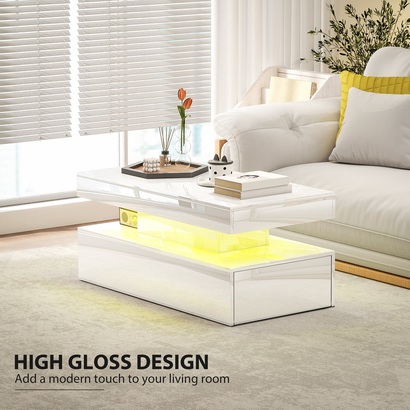 LED Coffee Table With Hidden Storage High Gloss Finish Ideal For Modern Living Rooms White