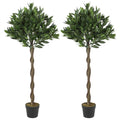 Artificial Bay Laurel Topiary Trees Set of 2 for Low Maintenance Front Door Greenery Green