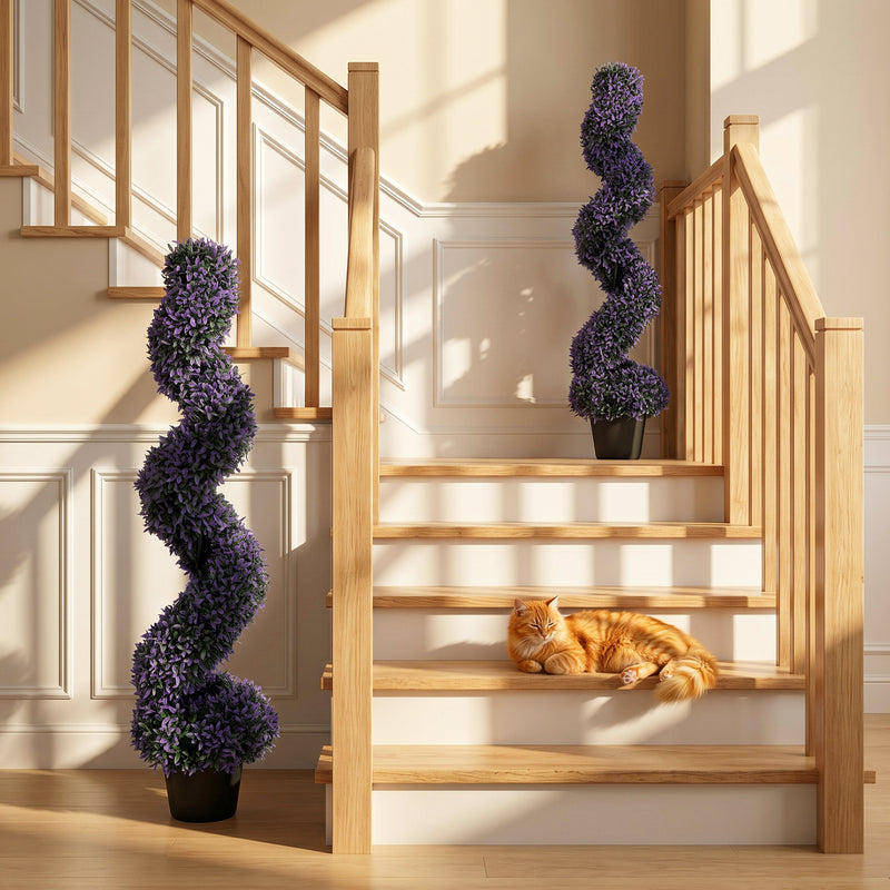 Artificial Spiral Topiary Trees Set of 2 for Easy Outdoor Colour and No Maintenance Purple Homcom