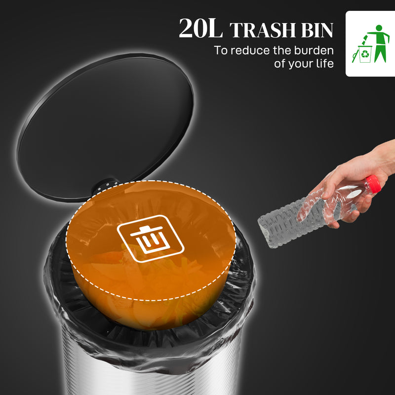 20L Stainless Steel Kitchen Bin With Soft Close Lid Ideal For Home Use, Silver