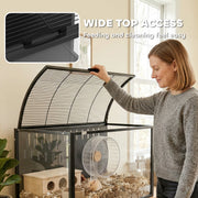 Hamster Cage with Spacious Interior and Easy Access for Cleaning and Feeding Black Transparent AOSOM