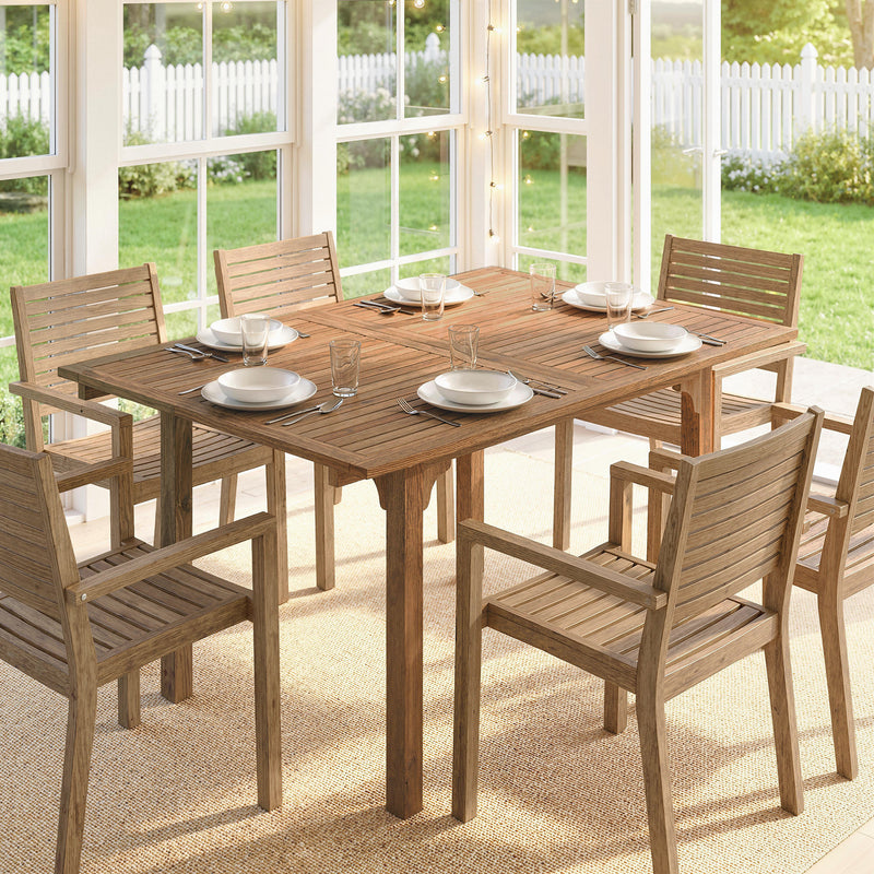 Extendable Garden Dining Table for 6 to 8 People with Parasol Hole Acacia Wood Natural AOSOM