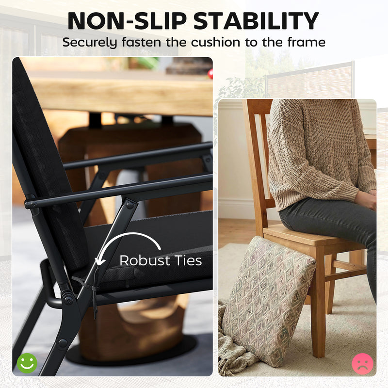 Garden Chair Cushions Set of 2 with Firm Support and Easy Clean Covers Black