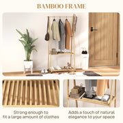 Natural Bamboo Clothes Rack with Shelves and Hooks for Storage by HOMCOM