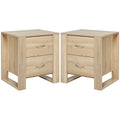 Set of 2 Bedside Tables with Drawers and Raised Base for Bedroom or Lounge Brown