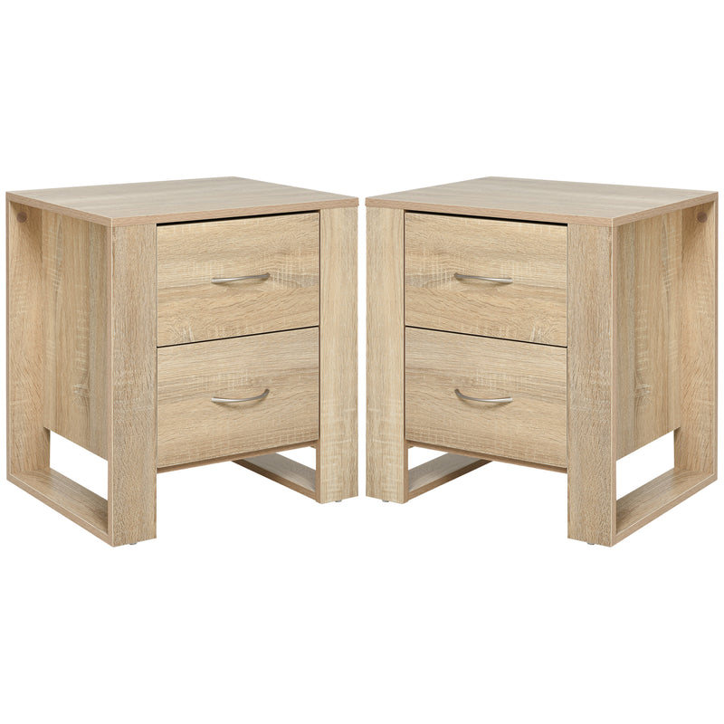 Set of 2 Bedside Tables with Drawers and Raised Base for Bedroom or Lounge Brown