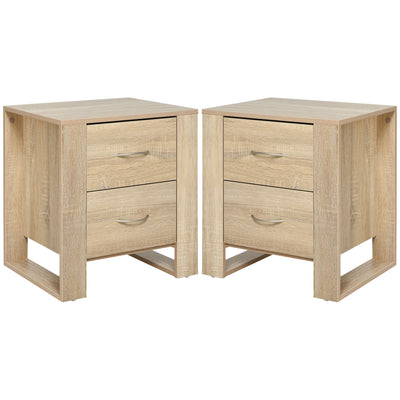 Set of 2 Bedside Tables with Drawers and Raised Base for Bedroom or Lounge Brown