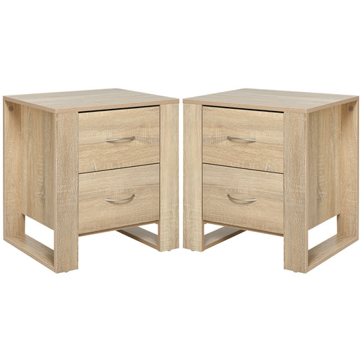 Set of 2 Bedside Tables with Drawers and Raised Base for Bedroom or Lounge Brown