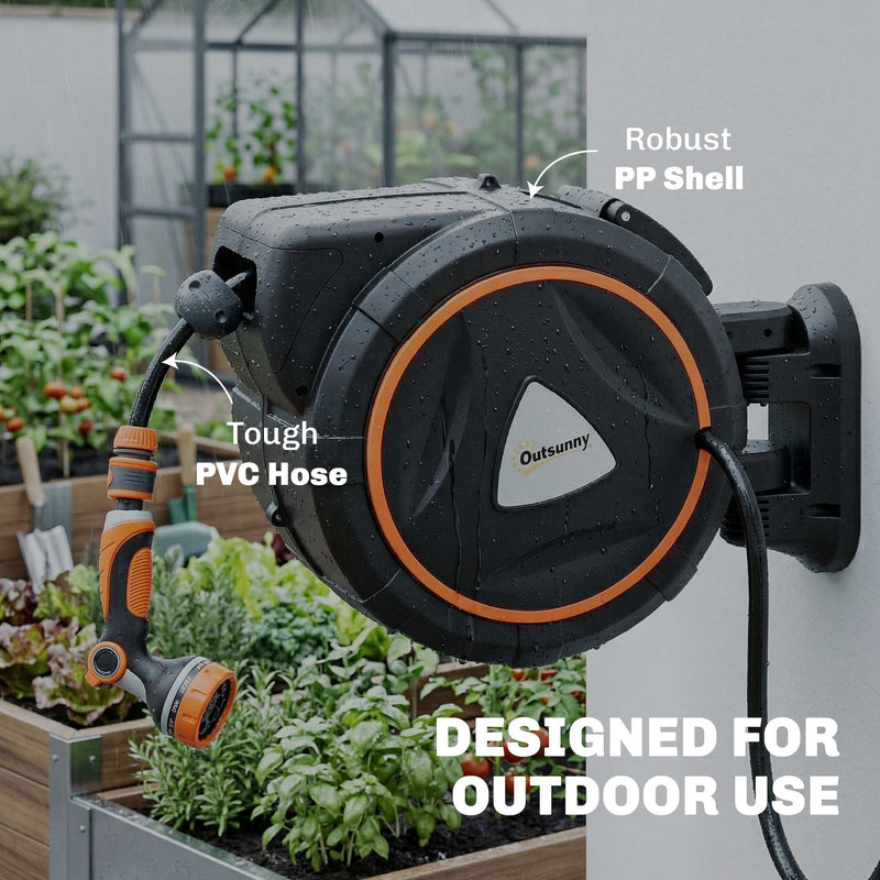 Automatic Garden Hose Reel for Tangle-Free Watering with 23m Retractable Hose Orange Outsunny
