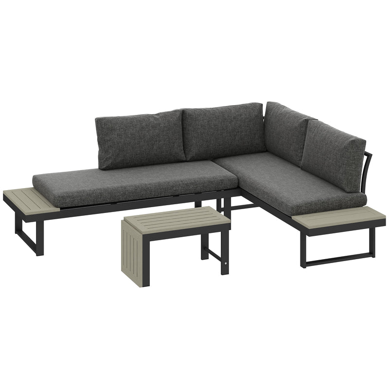 4 Seater L Shaped Aluminium Garden Furniture Set With Coffee Table Dark Grey by Outsunny