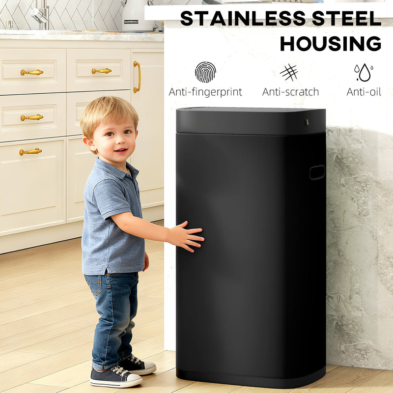 Black 50L Touchless Sensor Bin With Manual Override Ideal For Kitchen Or Bedroom Use