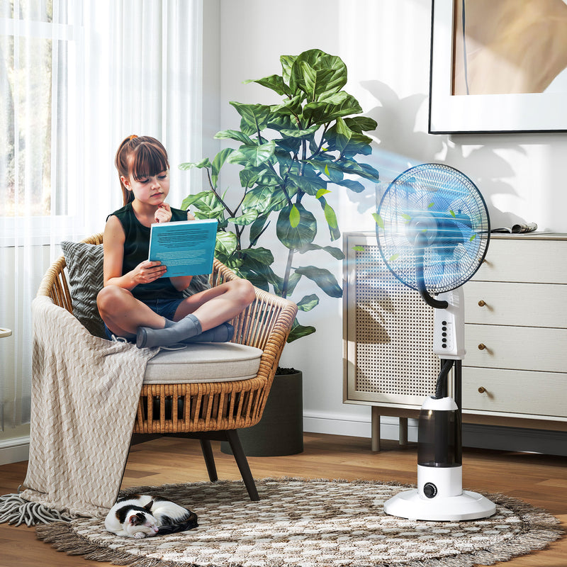 Pedestal Misting Fan with Humidifier for Cool Indoor Air and Quiet Operation White AOSOM