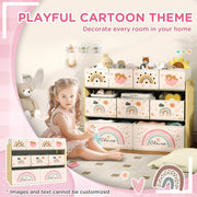 3 Tier Kids Storage Unit with 9 Fabric Boxes for Toys and Books Yellow by AIYAPLAY