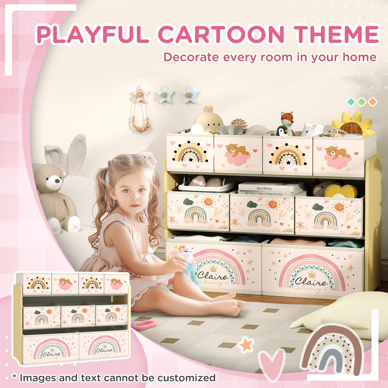 3 Tier Kids Storage Unit with 9 Fabric Boxes for Toys and Books Yellow by AIYAPLAY