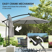 Cantilever Garden Parasol with Solar LED Lights for Shaded Outdoor Seating Light Grey Outsunny