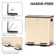 40L Dual Compartment Stainless Steel Recycling Bin with Deodorisers Gold Tone by Homcom