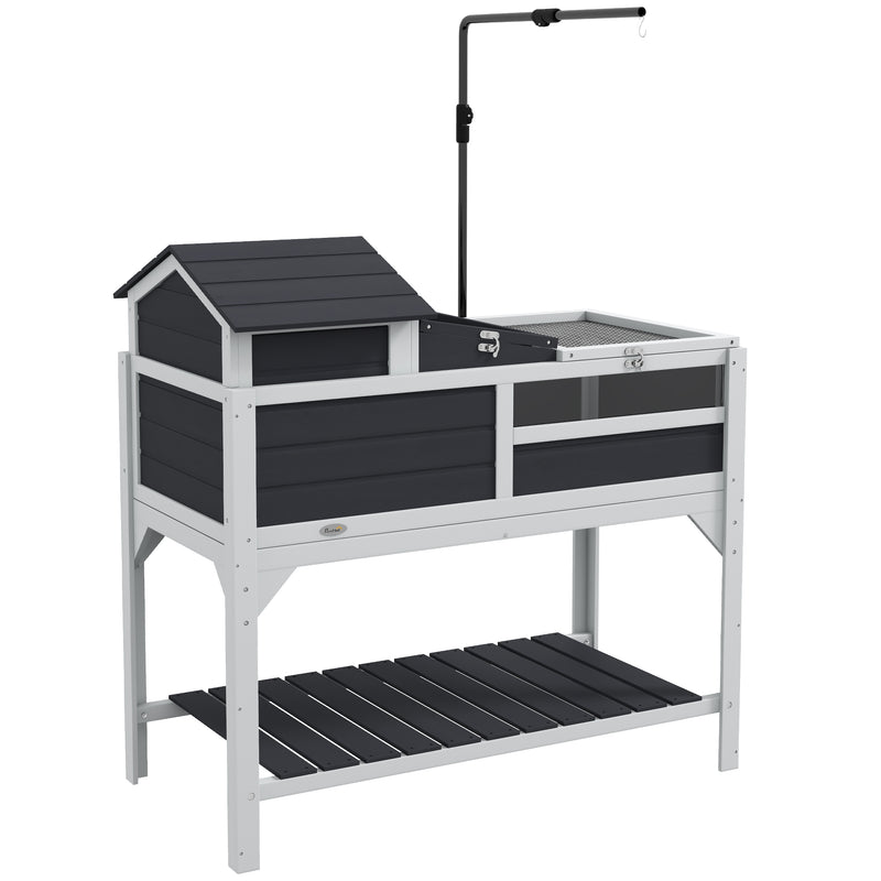 Wooden Tortoise Enclosure with Adjustable Lamp Holder and Removable House, Grey