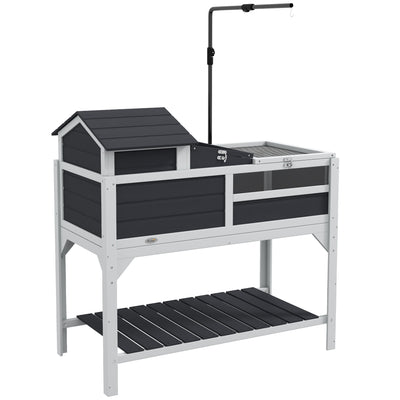 Wooden Tortoise Enclosure with Adjustable Lamp Holder and Removable House, Grey