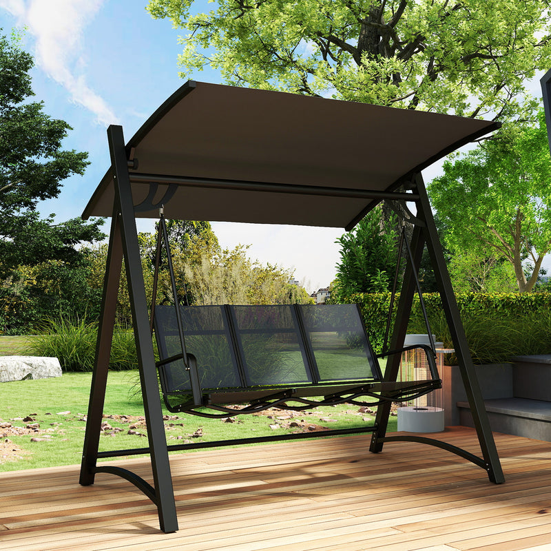 Garden Swing Seat for 3 with Adjustable Sun Shade and Breathable Fabric Grey Outsunny