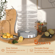 5 Tier Food Dehydrator with Adjustable Temperature for Drying Fruit and Jerky Grey