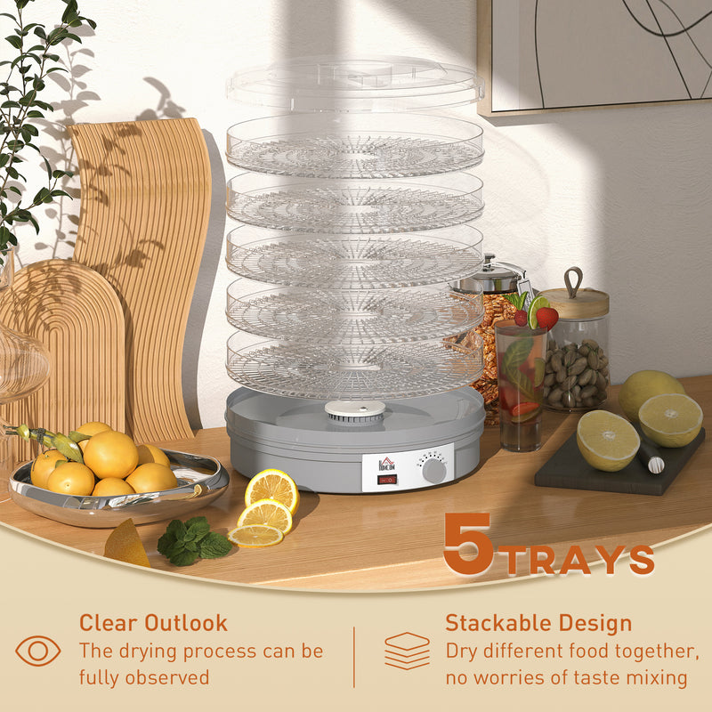5 Tier Food Dehydrator with Adjustable Temperature for Drying Fruit and Jerky Grey