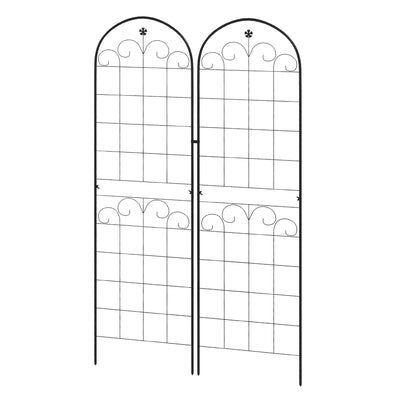 Set of 2 Metal Garden Trellis Panels with Floral Design for Climbing Plant Support