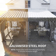Lean To Steel Roof Garden Pergola With Netting Ideal For Patios And Outdoor Shade Dark Grey AOSOM