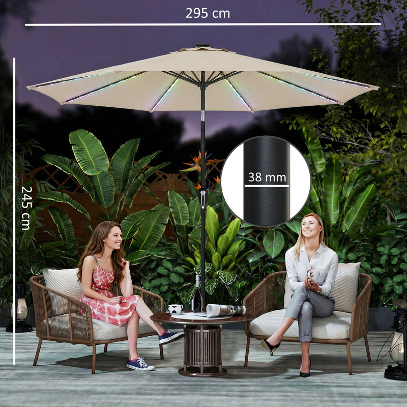 LED Garden Parasol with Adjustable UPF 50+ Shade and Solar Lighting for Day and Night Use Outsunny