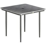 Garden Dining Table for 4 with Parasol Hole and Easy Care Faux Wood Top Dark Grey Outsunny