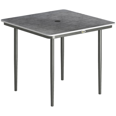Garden Dining Table for 4 with Parasol Hole and Easy Care Faux Wood Top Dark Grey Outsunny