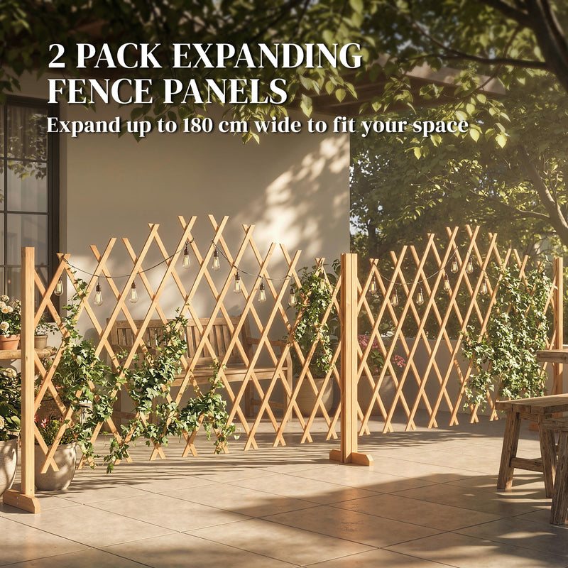 Freestanding Expandable Garden Privacy Screen Set of 2 Foldable Fir Wood Brown Outsunny