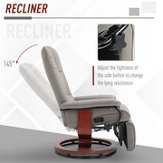 Manual Recliner Armchair With Faux Leather And Wooden Base For Living Room Comfort Grey