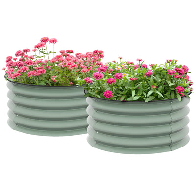 Set of 2 Green Metal Raised Garden Beds With Safety Edging Ideal for Growing Vegetables
