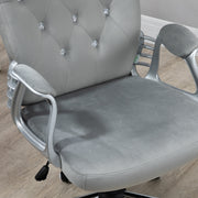 Velvet Feel Office Chair With Diamante Button Backrest For Home Or Desk Use, Grey