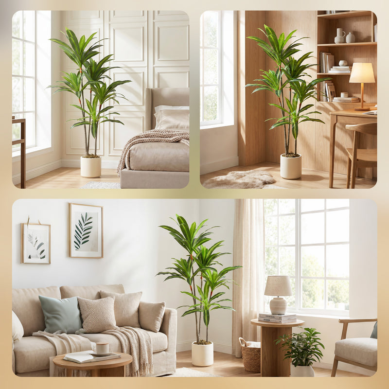 Artificial Dracaena Tree for Easy Indoor Greenery with White Planter 150cm Green