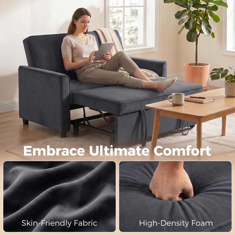 2 Seater Sofa Bed for Small Spaces with Easy Pull Out Guest Bed Function Dark Grey