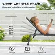 Outsunny Sun Loungers Set of 2 with Side Tray Table, Garden Recliners with 5-Position Adjustable Backrest, 2 Wheels, Grey AOSOM