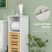 White Bathroom Storage Cabinet With Toilet Roll Holder Ideal For Compact Spaces